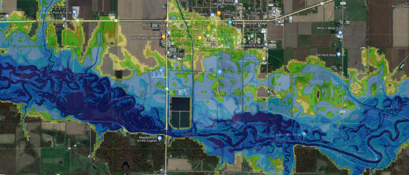 map of iowa river in flood 